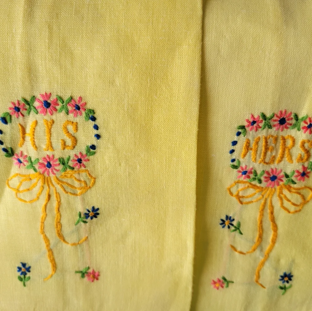 Vintage His & Hers & Guest Tea Towels , Embroidered, Wedding gift! Cottage!!